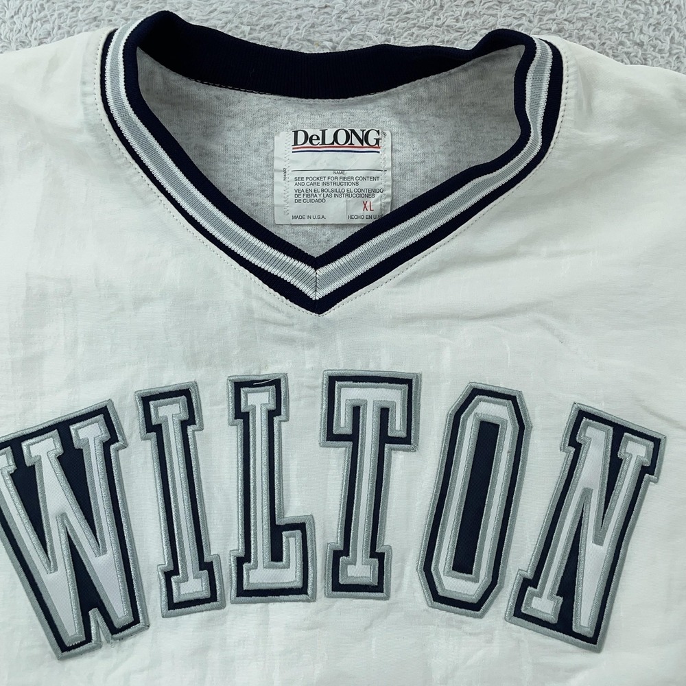 Wilton Pullover‎ Windbreaker Jacket Mens XL Connecticut White Navy V-Neck Lined